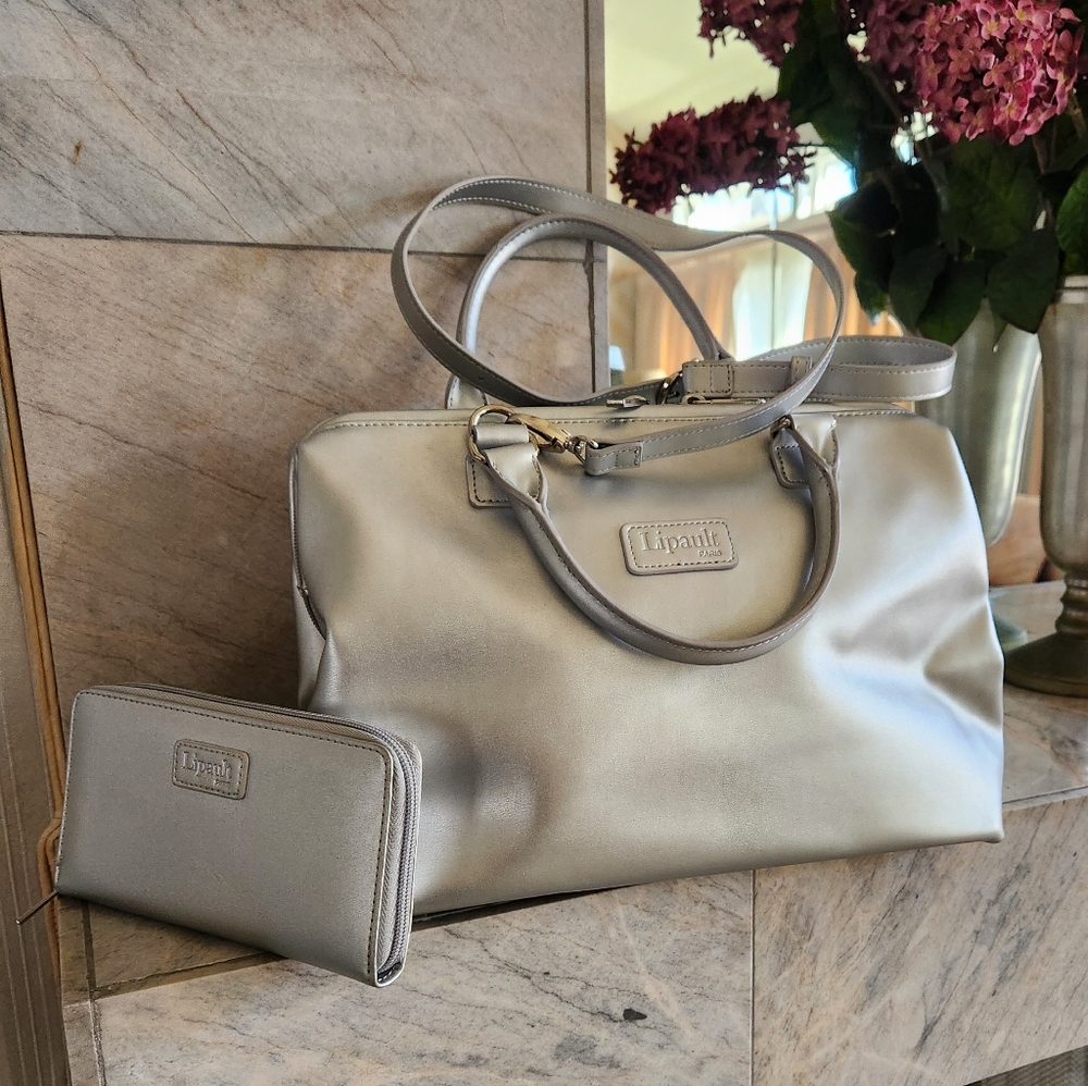 LIPAULT Paris Silver New Bowling Bag Tote + Wallet